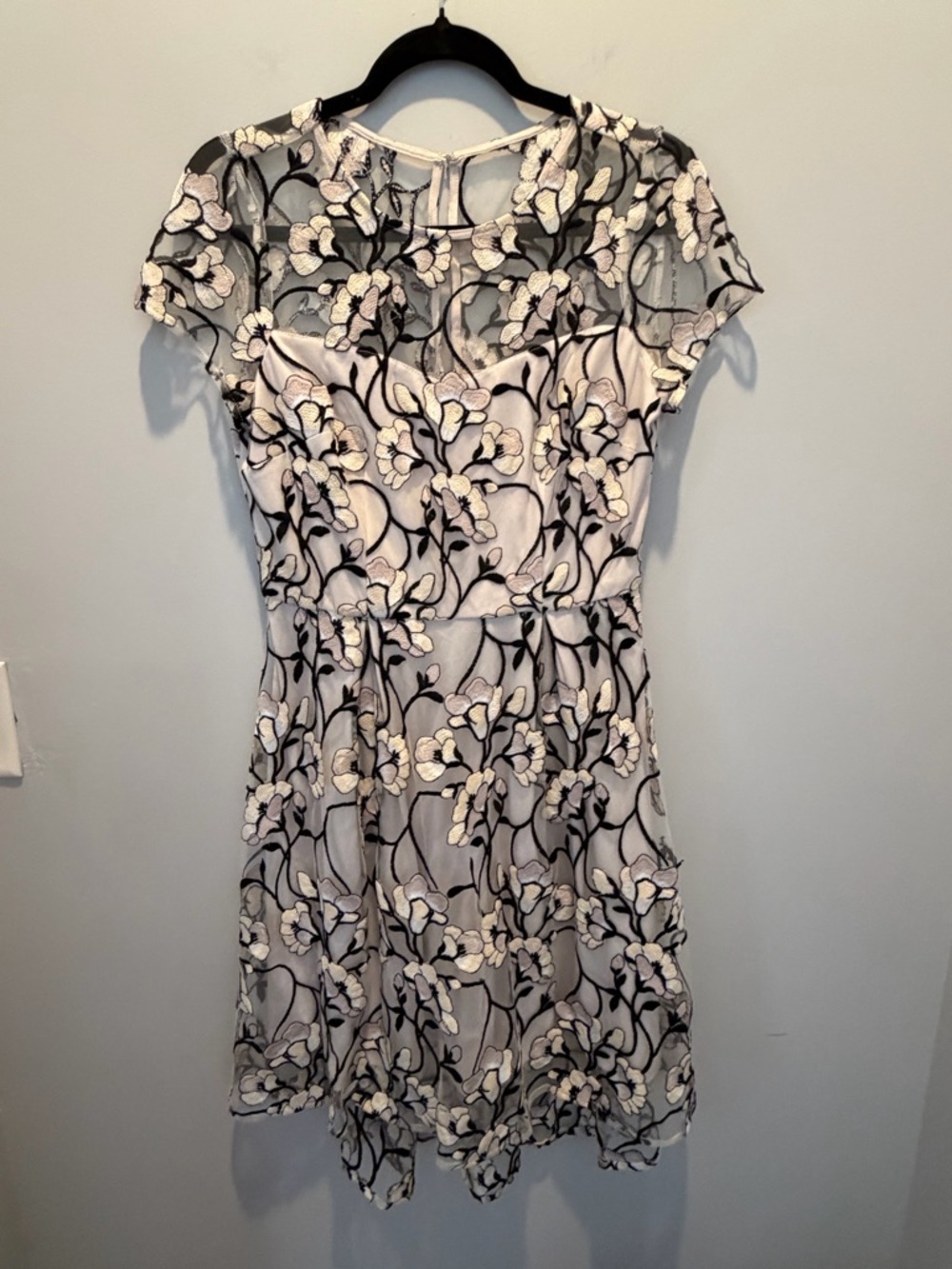 Adrianna Papell Nude and Black Floral Lace High-Low Dress - Picture 3 of 8